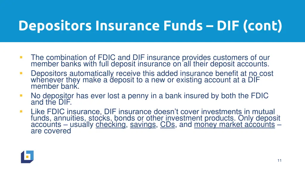 depositors insurance funds dif cont