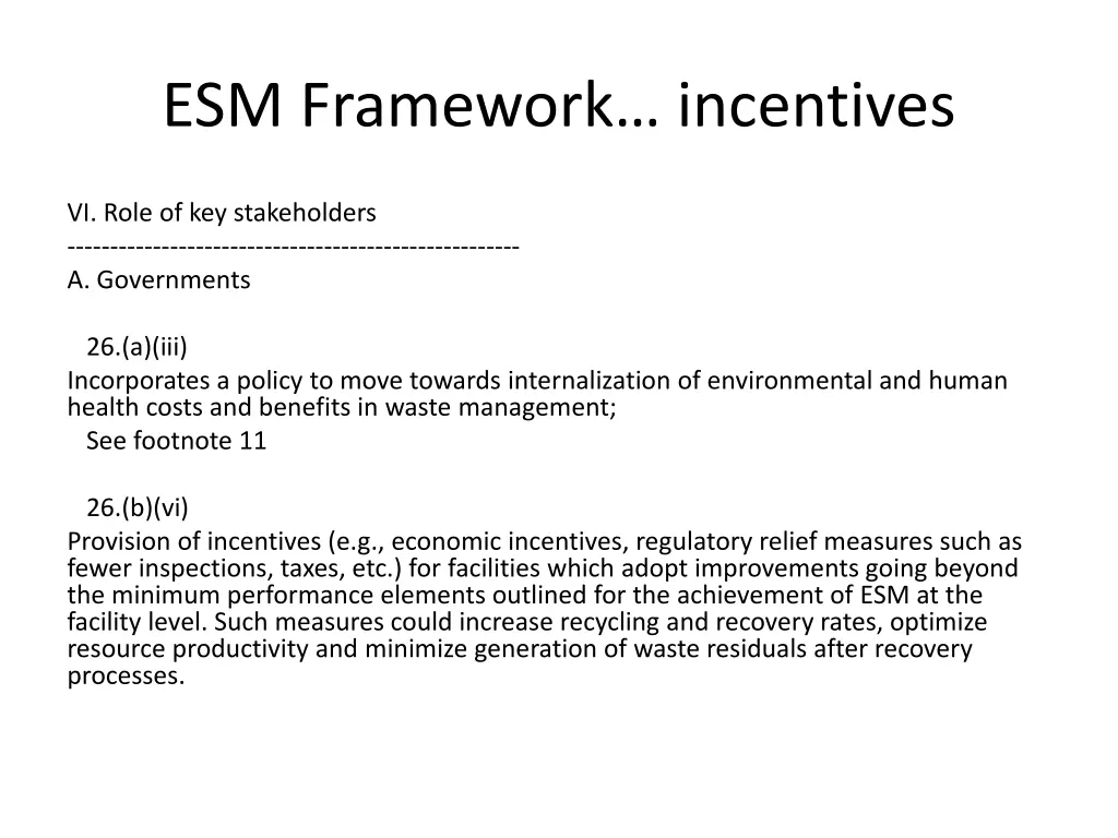 esm framework incentives 2