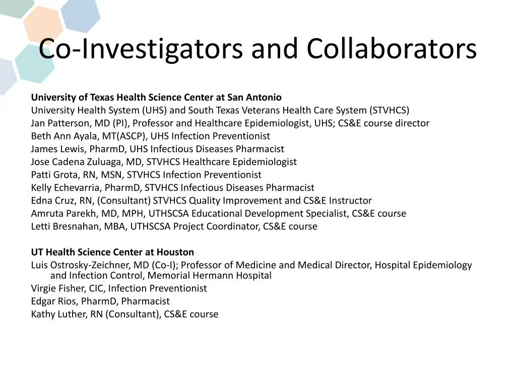 co investigators and collaborators