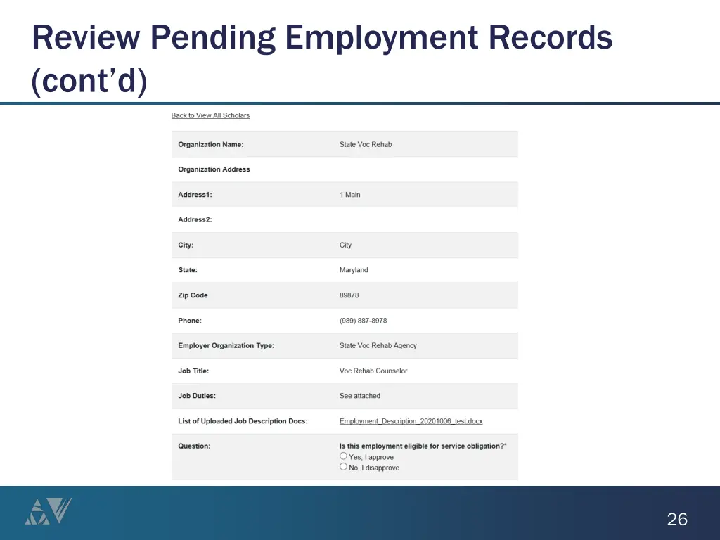 review pending employment records cont d