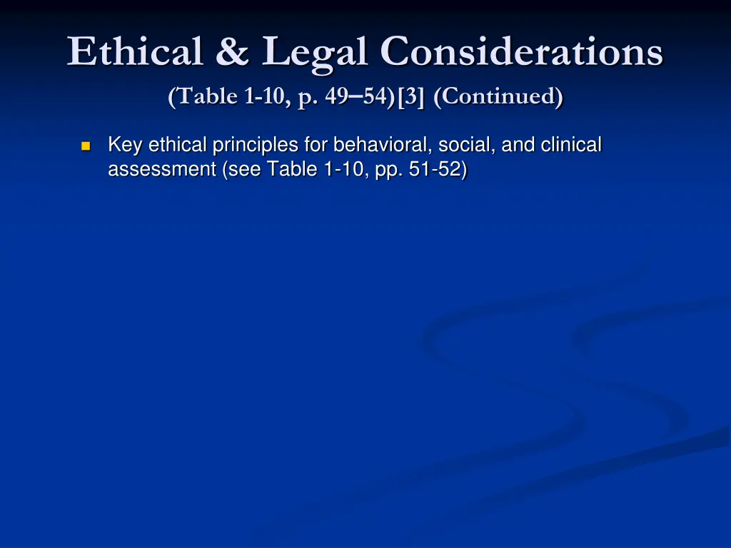 ethical legal considerations table