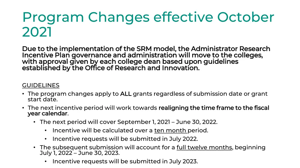 program changes effective october 2021