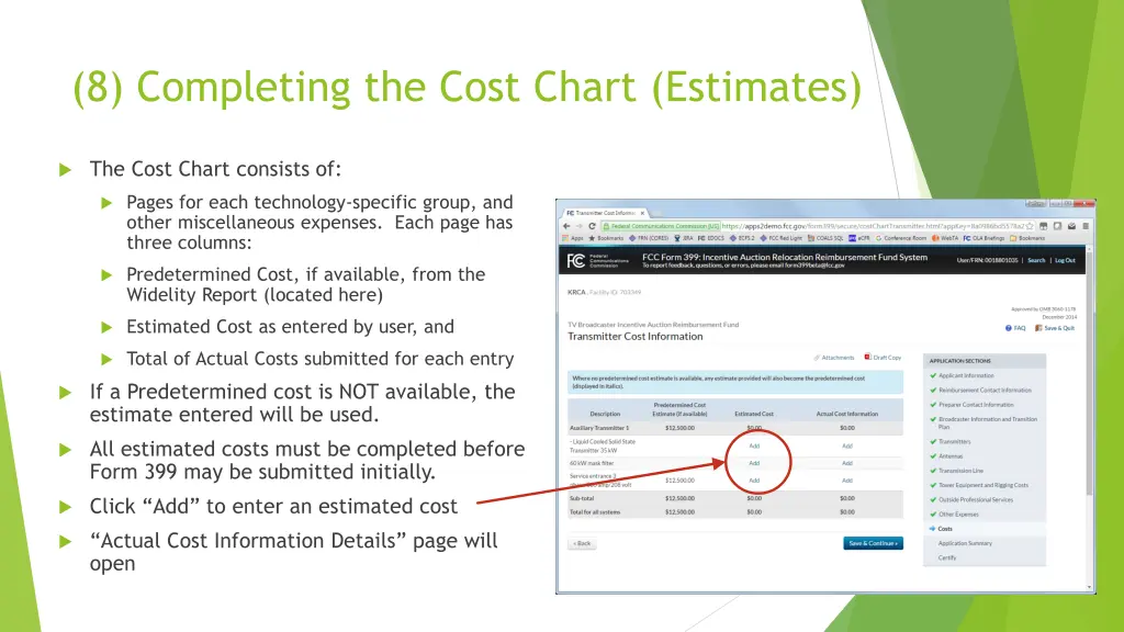 8 completing the cost chart estimates