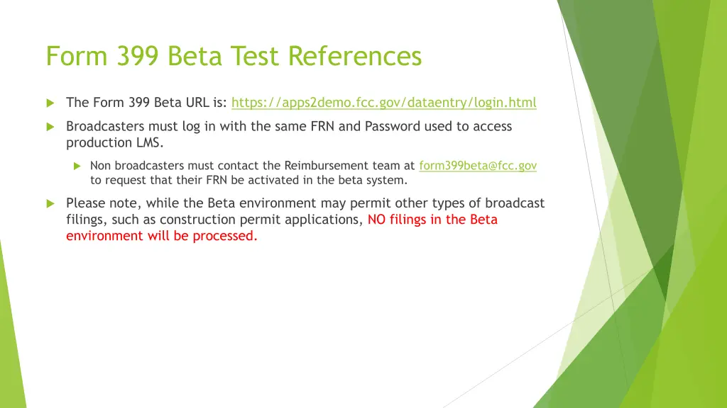 form 399 beta test references