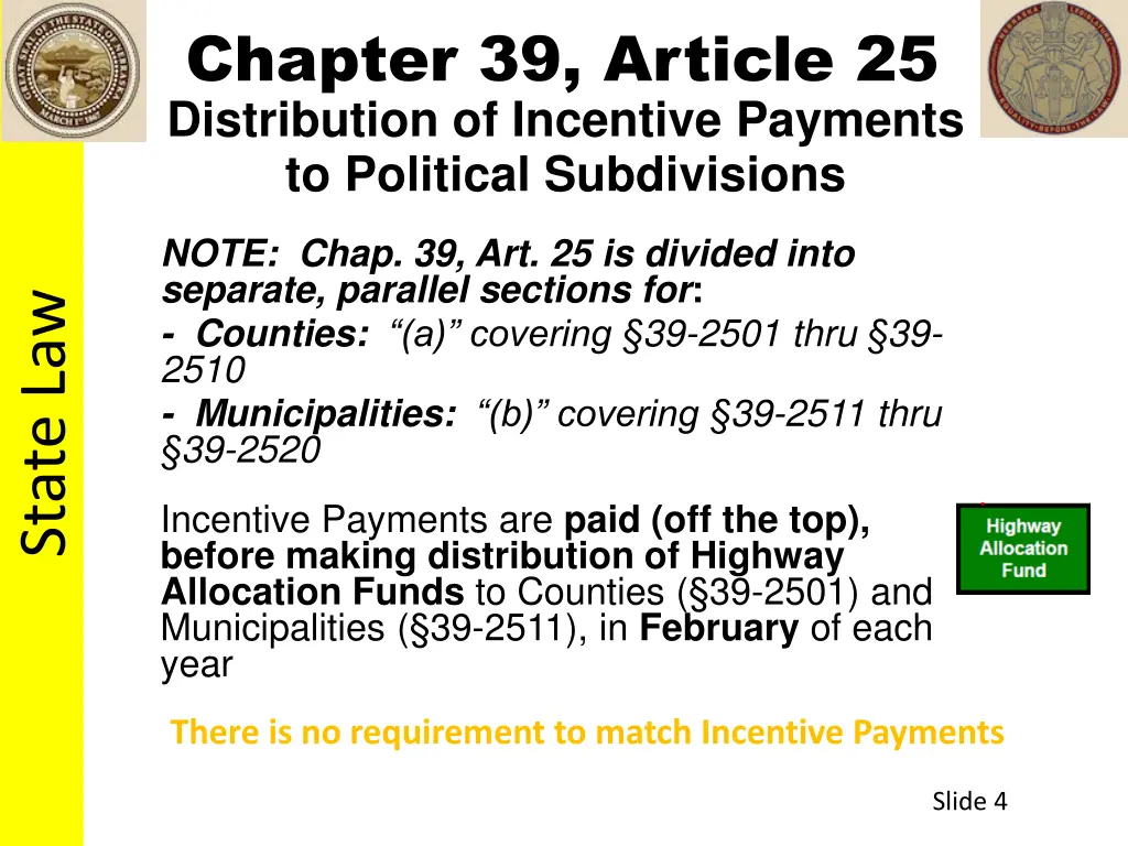 chapter 39 article 25 distribution of incentive