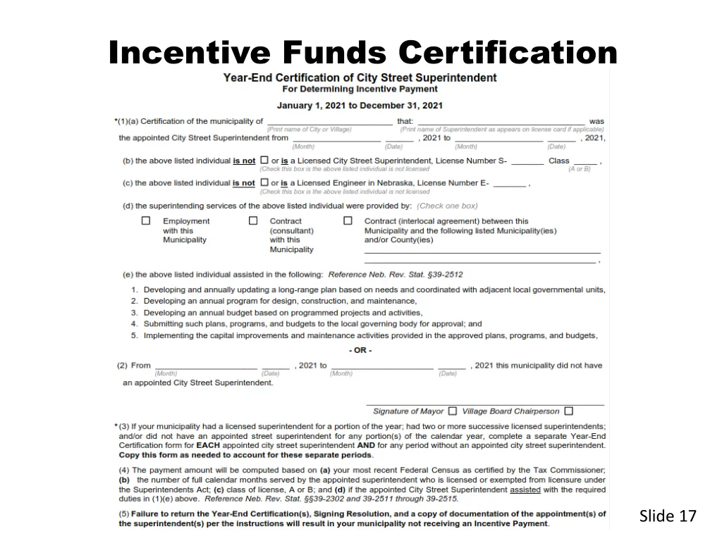 incentive funds certification