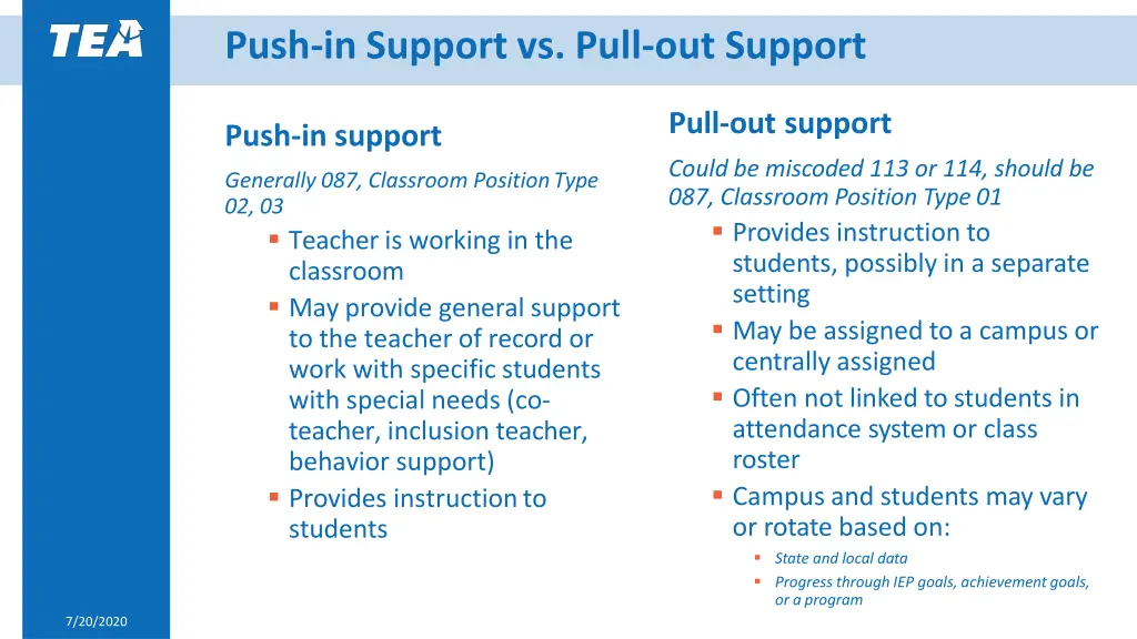 push in support vs pull out support