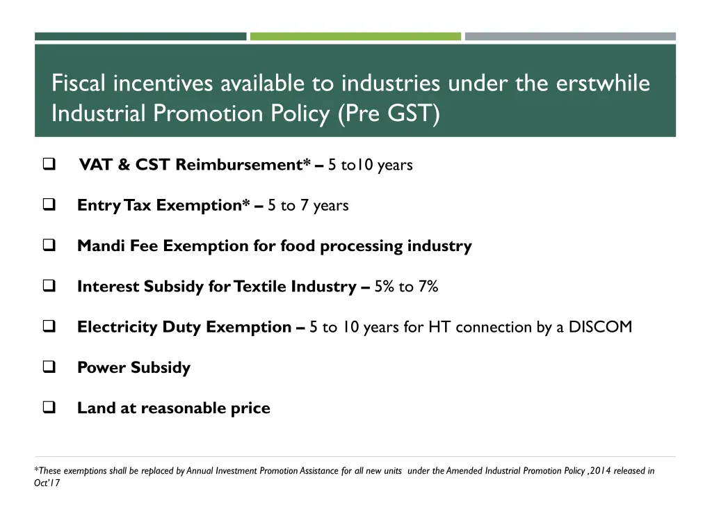 fiscal incentives available to industries under