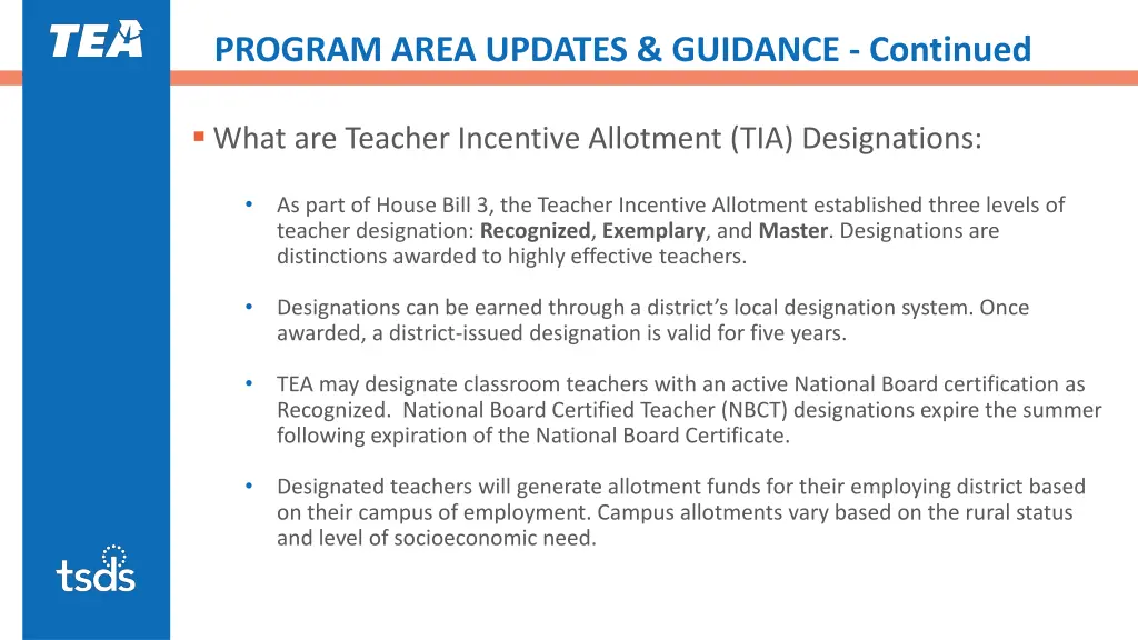 program area updates guidance continued