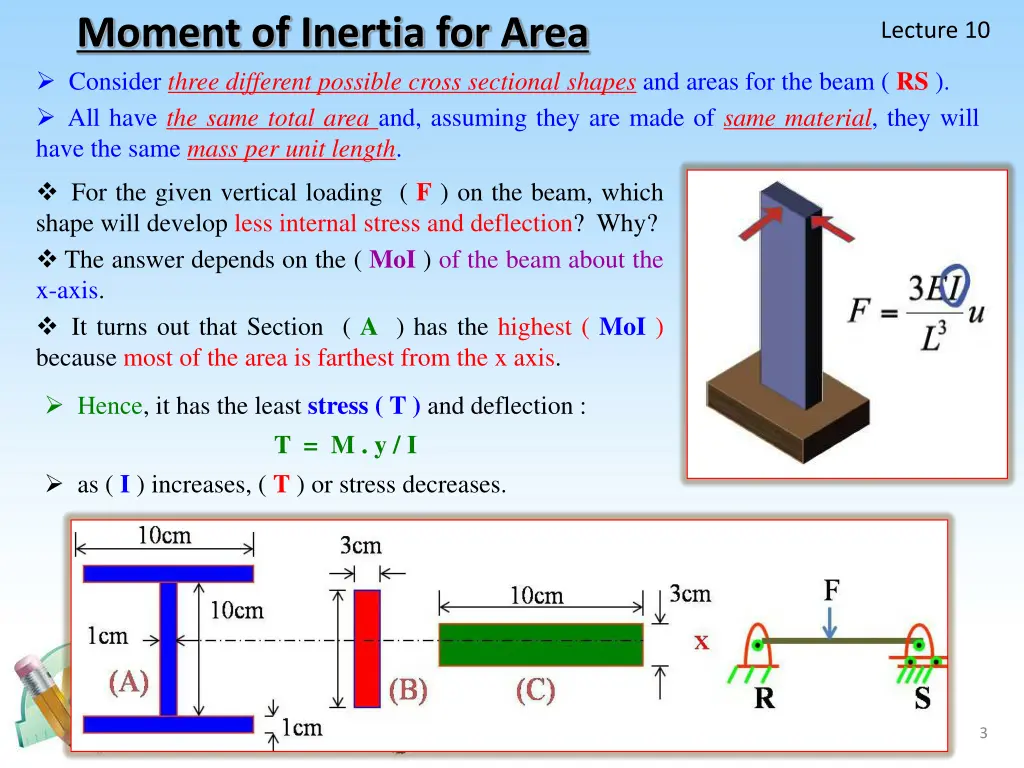 moment of inertia for area consider three