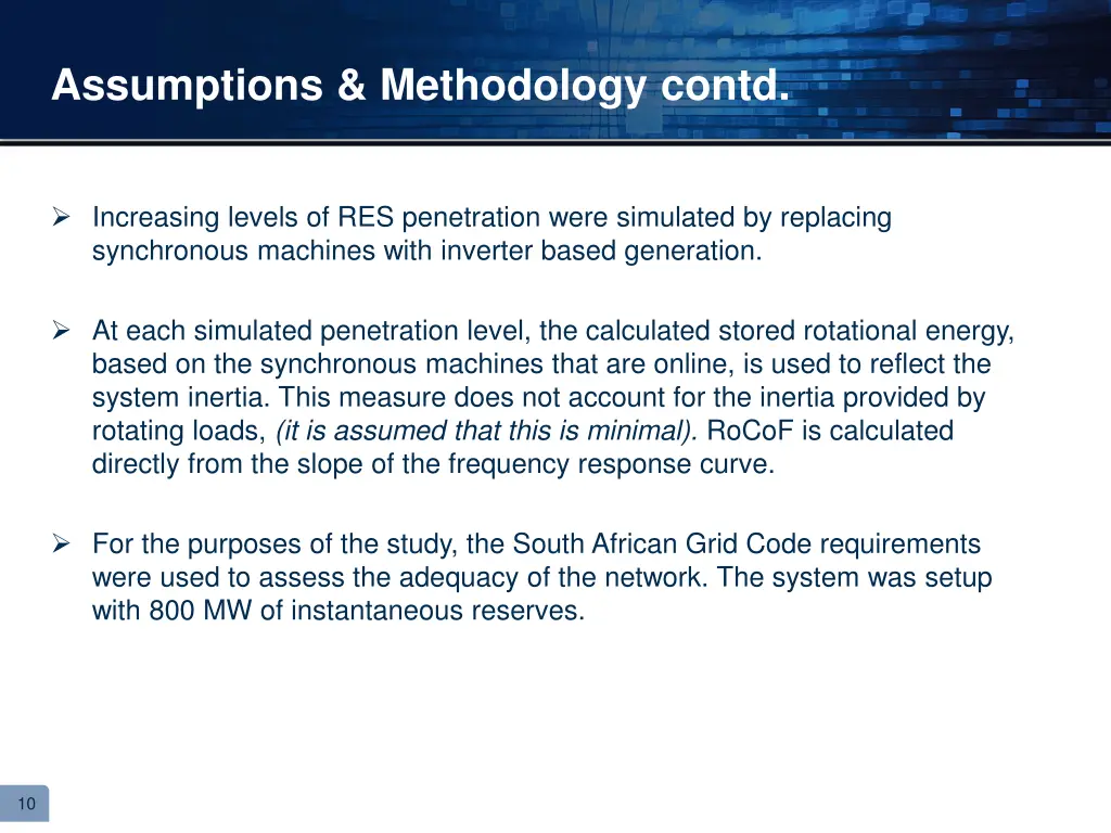 assumptions methodology contd