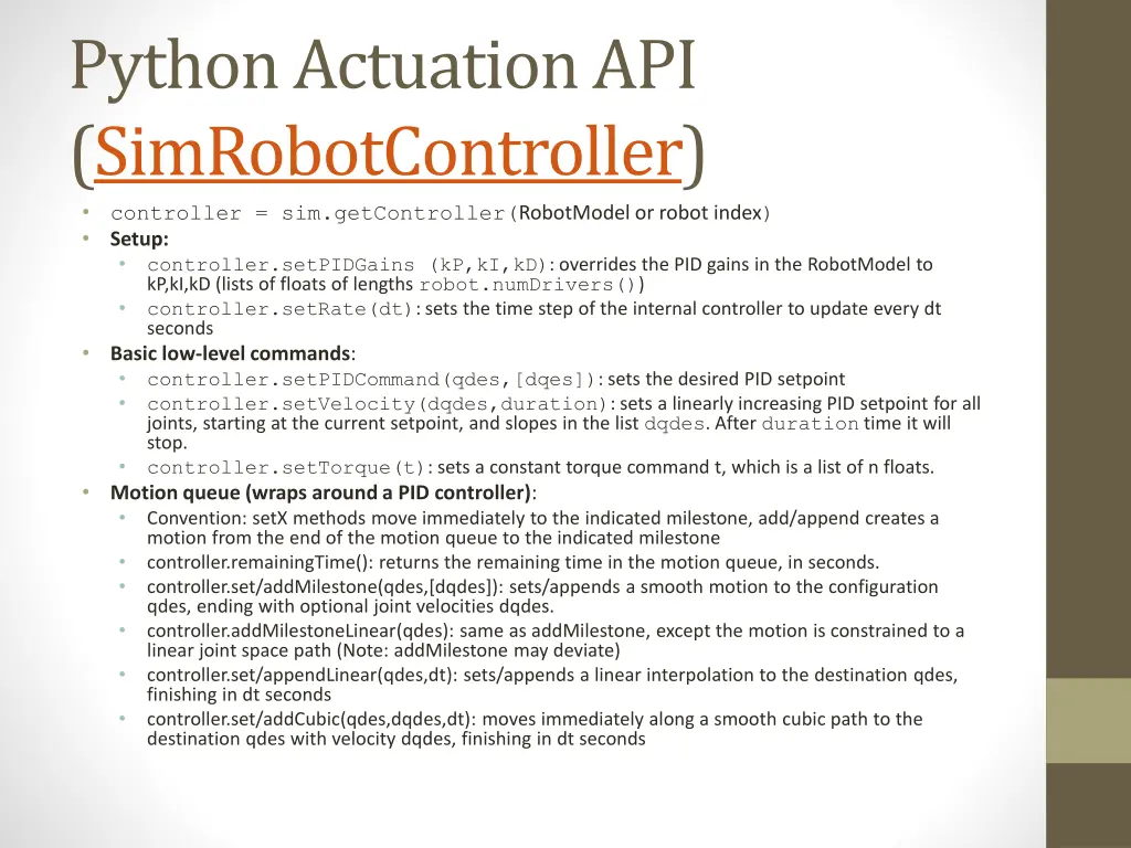 python actuation api simrobotcontroller