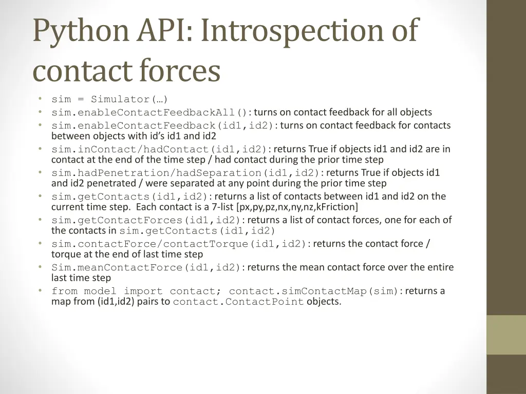 python api introspection of contact forces