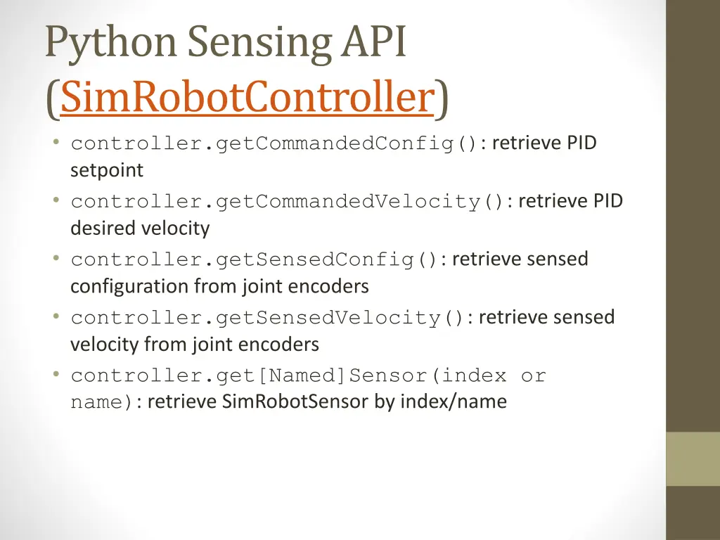 python sensing api simrobotcontroller controller