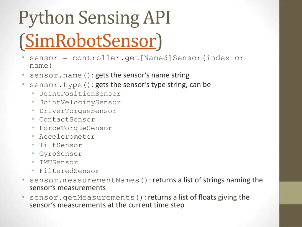 python sensing api simrobotsensor sensor