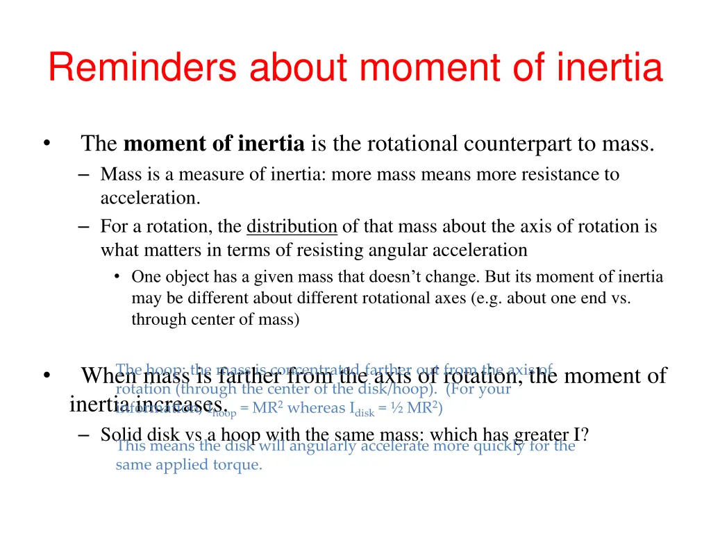 reminders about moment of inertia