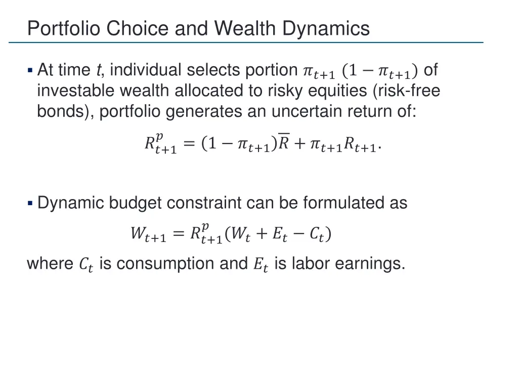 portfolio choice and wealth dynamics