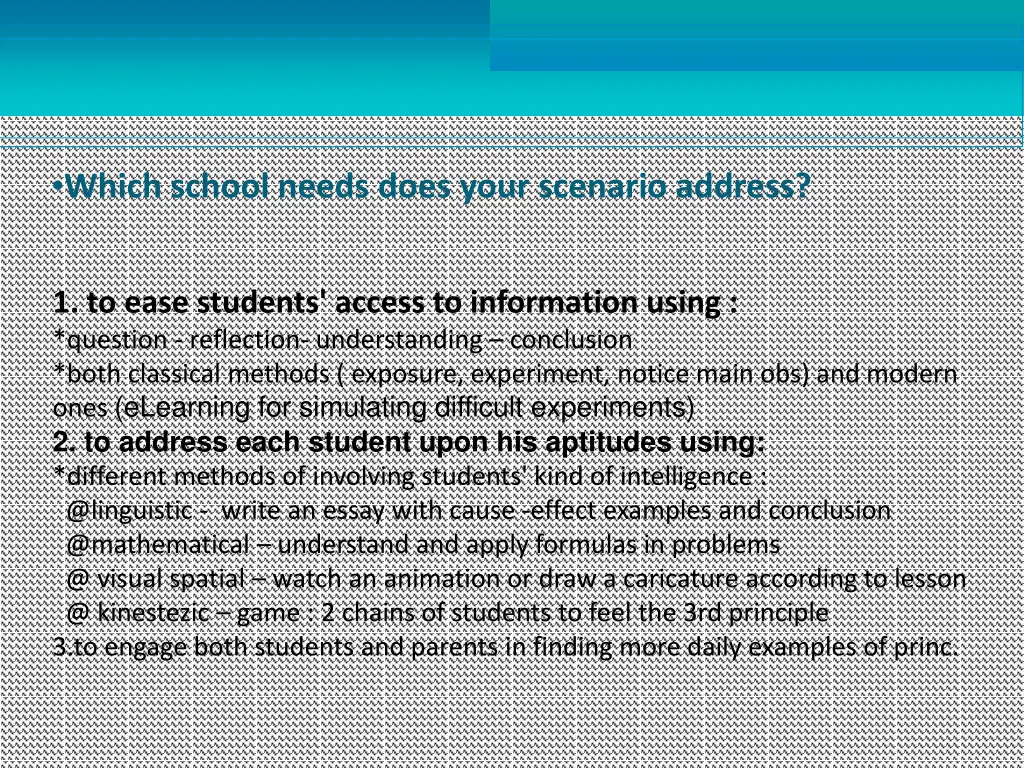 which school needs does your scenario address