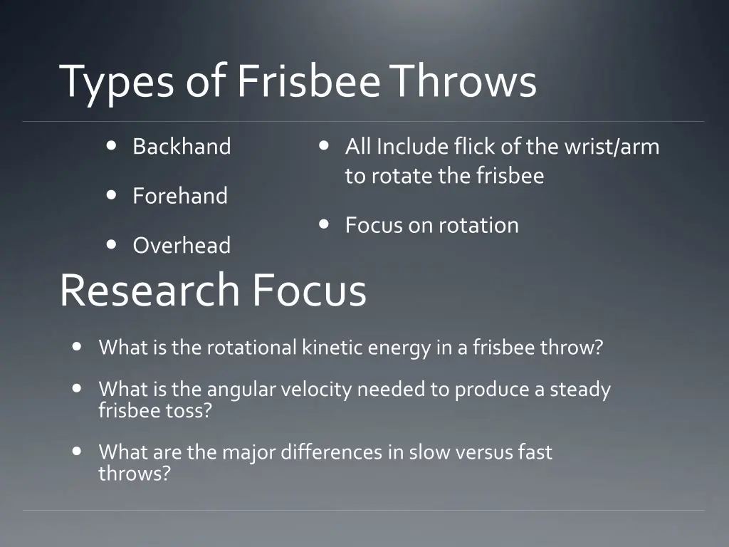 types of frisbee throws