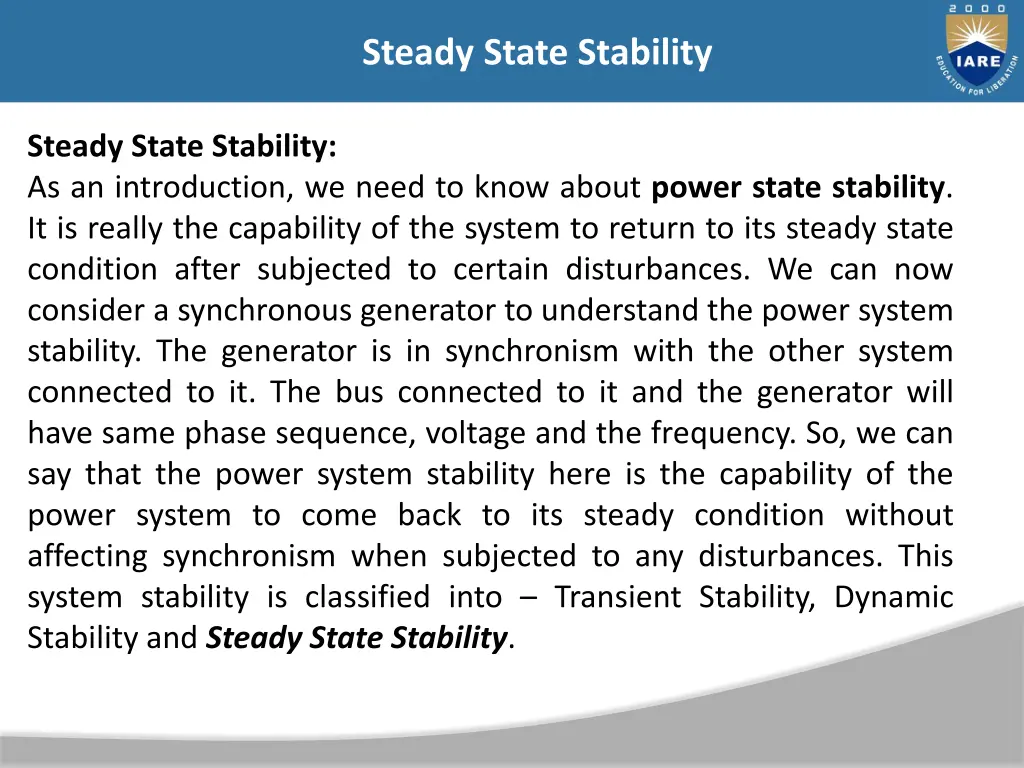 steady state stability 13