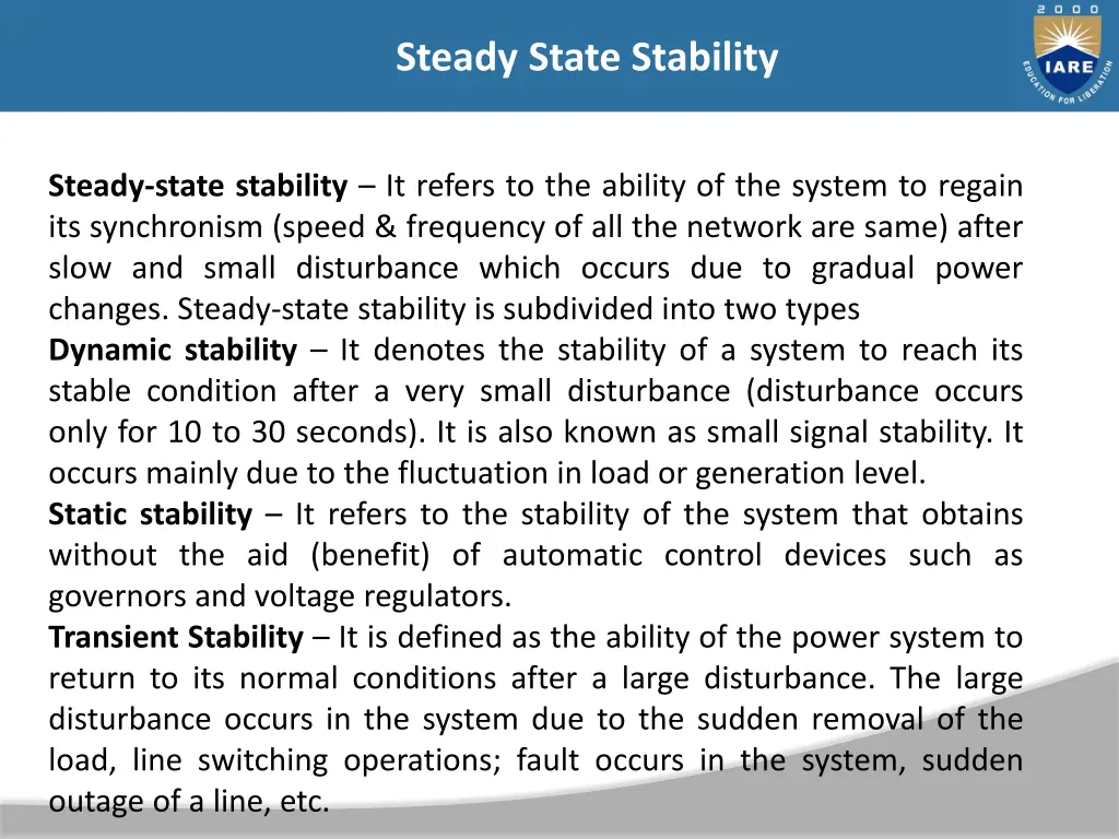 steady state stability 2