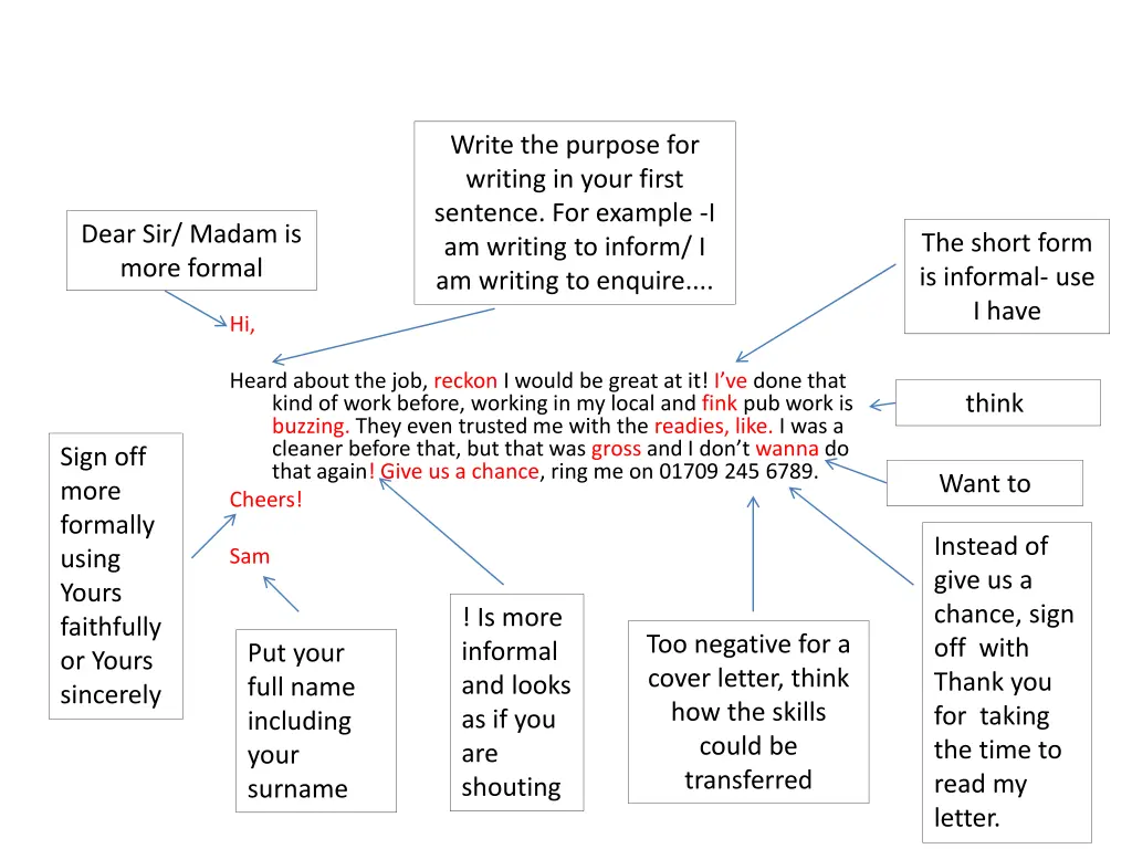 write the purpose for writing in your first