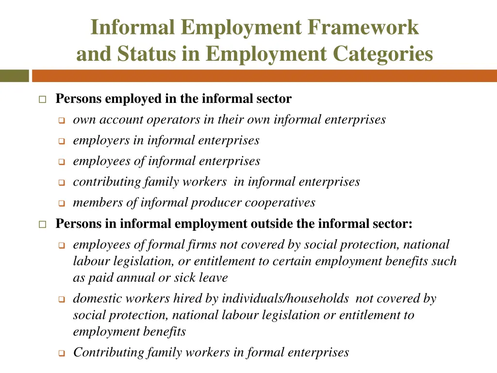 informal employment framework and status