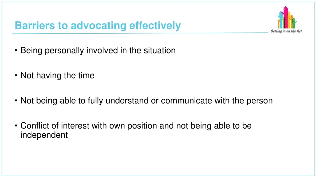 barriers to advocating effectively