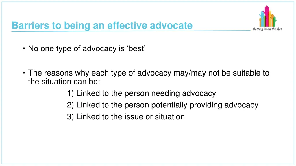 barriers to being an effective advocate