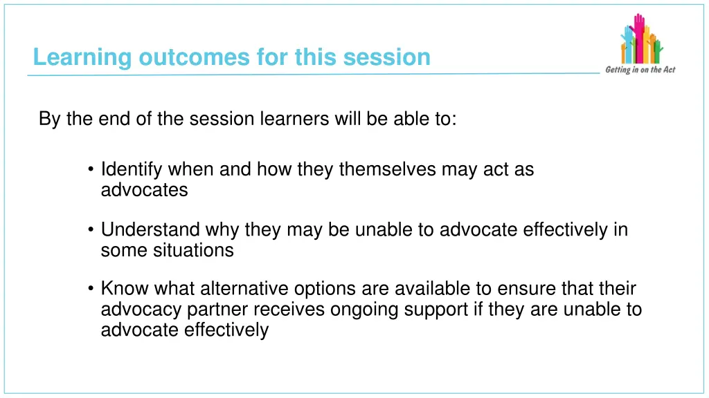 learning outcomes for this session 1