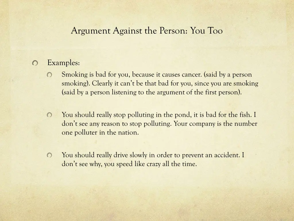 argument against the person you too