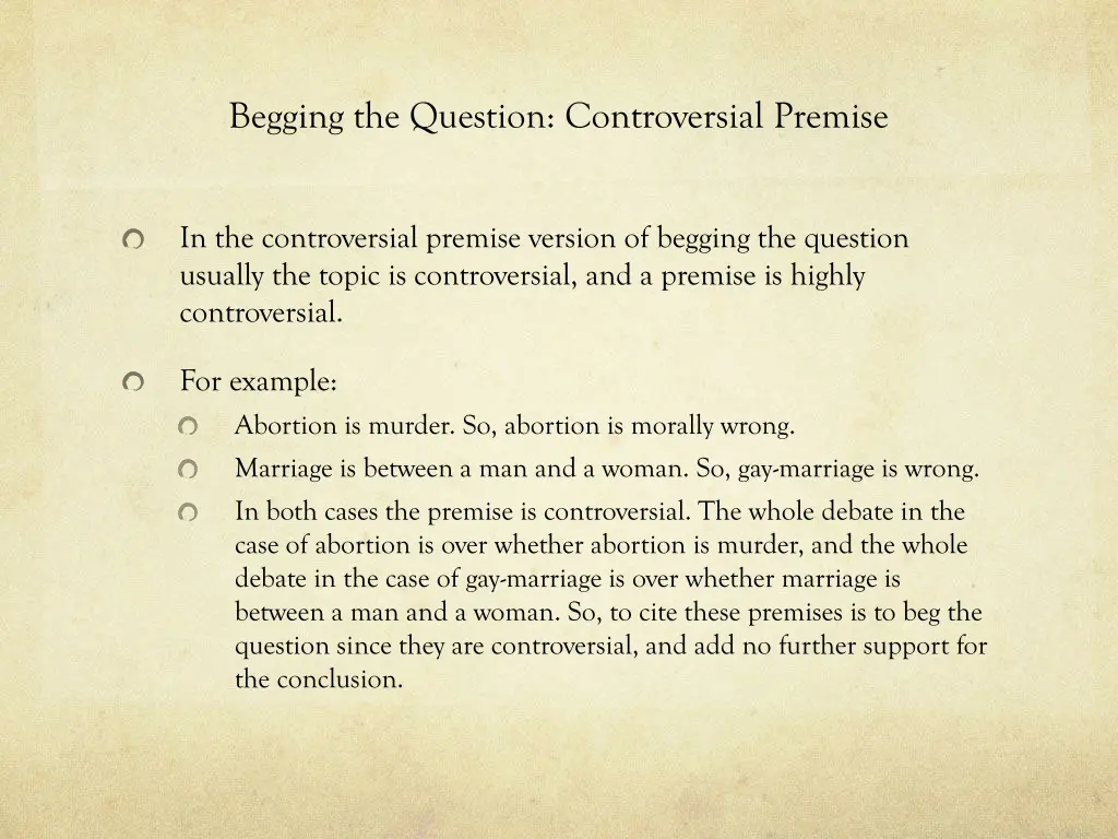 begging the question controversial premise