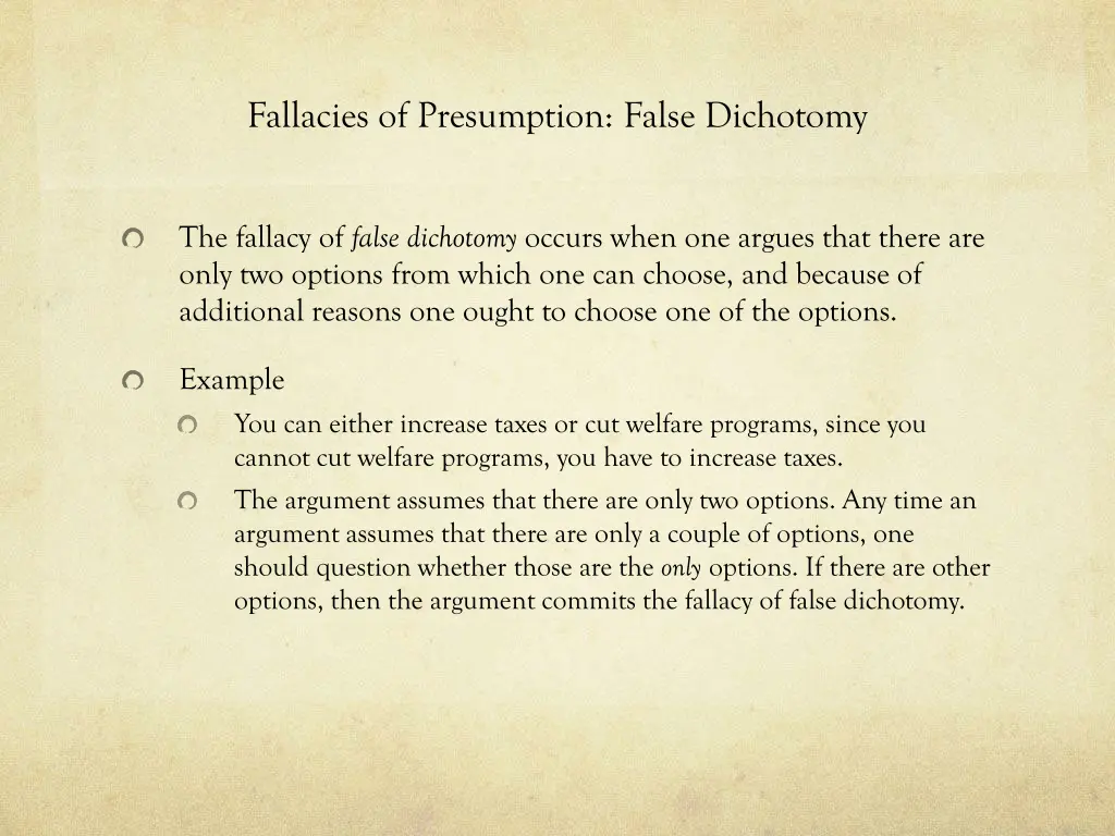 fallacies of presumption false dichotomy