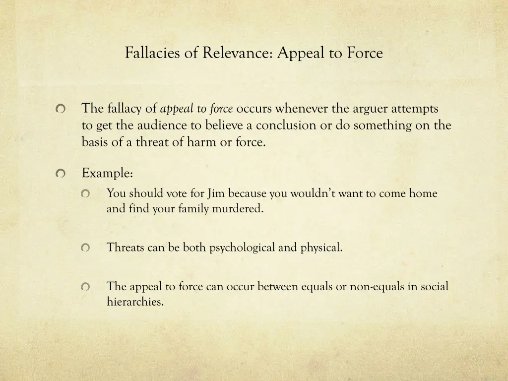 fallacies of relevance appeal to force