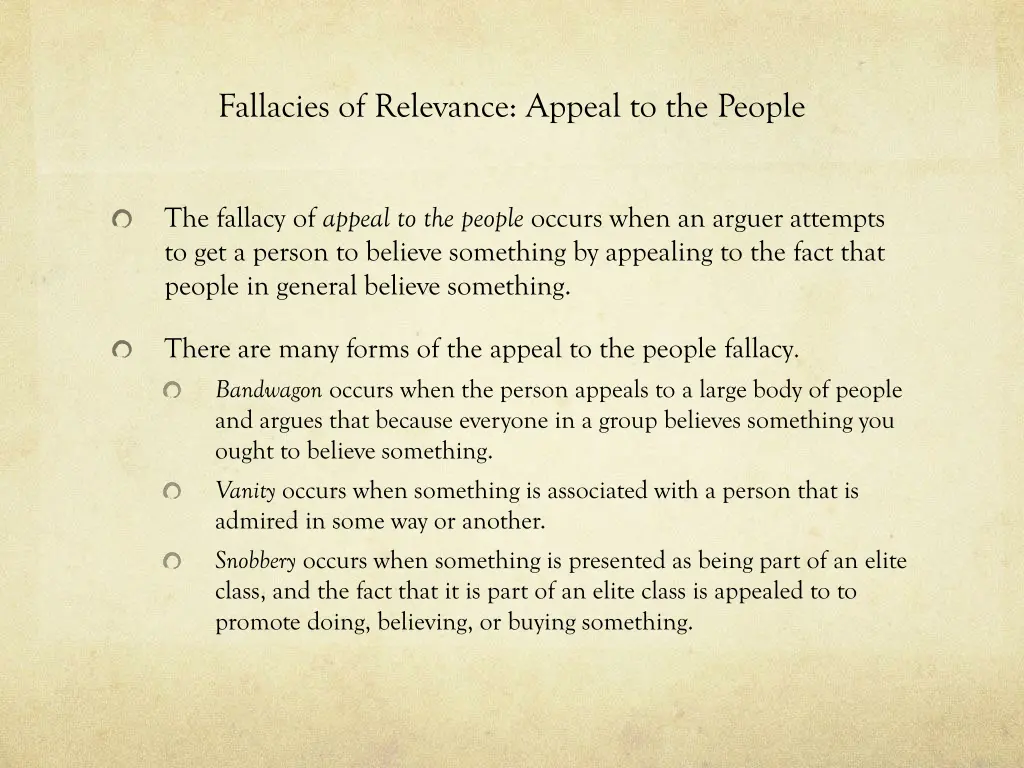 fallacies of relevance appeal to the people