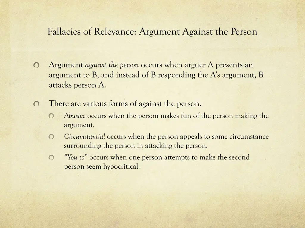 fallacies of relevance argument against the person