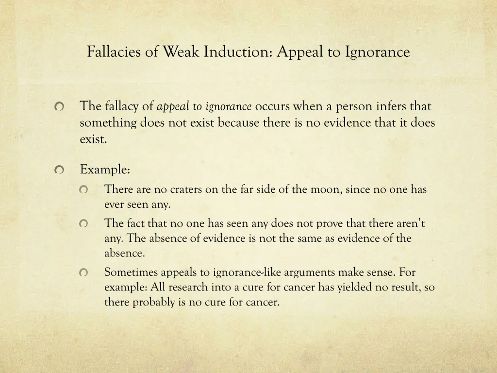 fallacies of weak induction appeal to ignorance