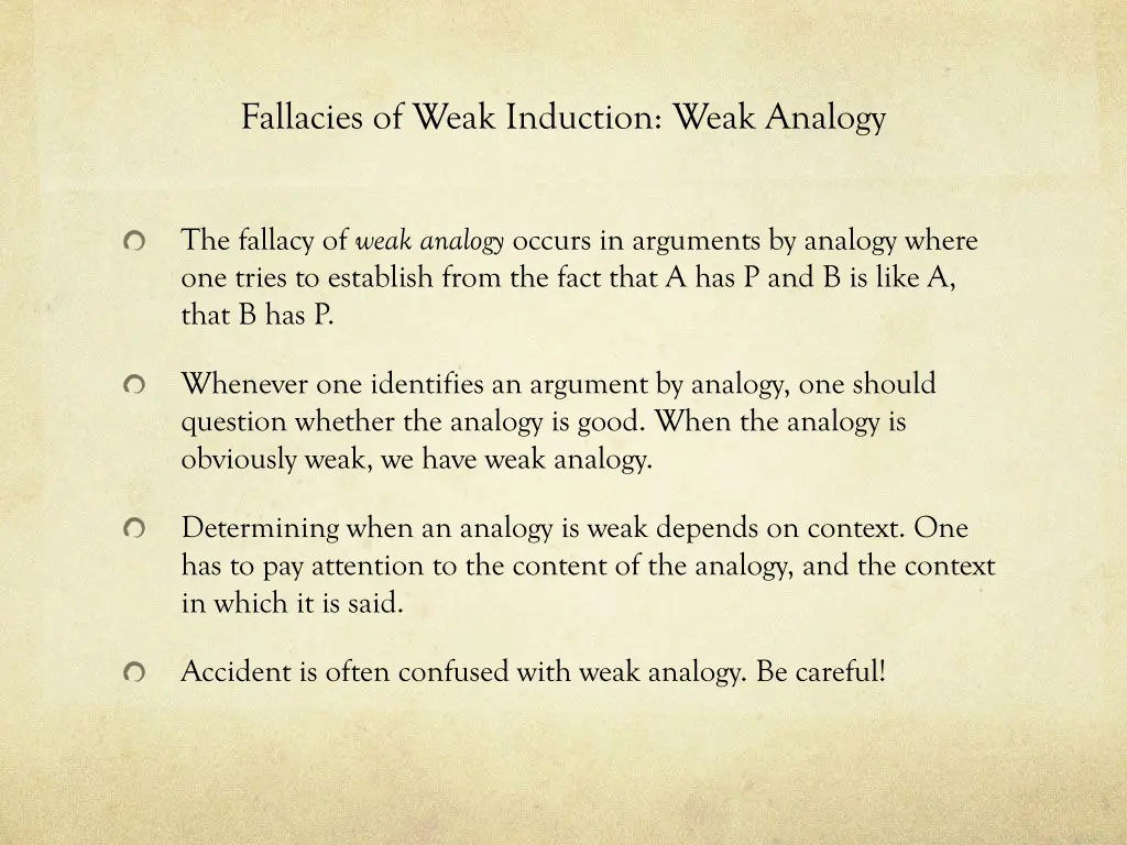 fallacies of weak induction weak analogy