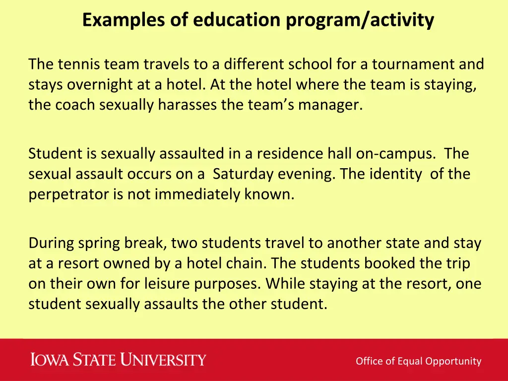 examples of education program activity