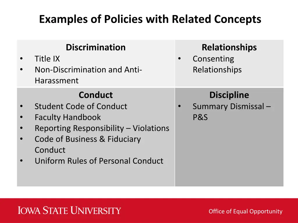 examples of policies with related concepts