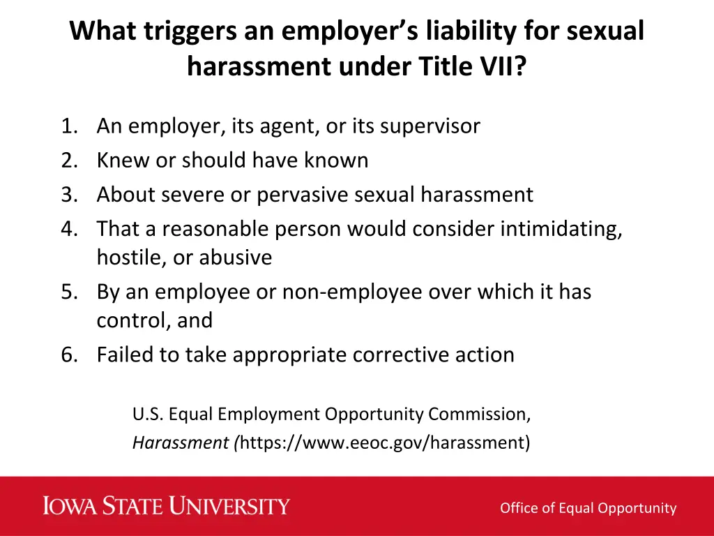 what triggers an employer s liability for sexual