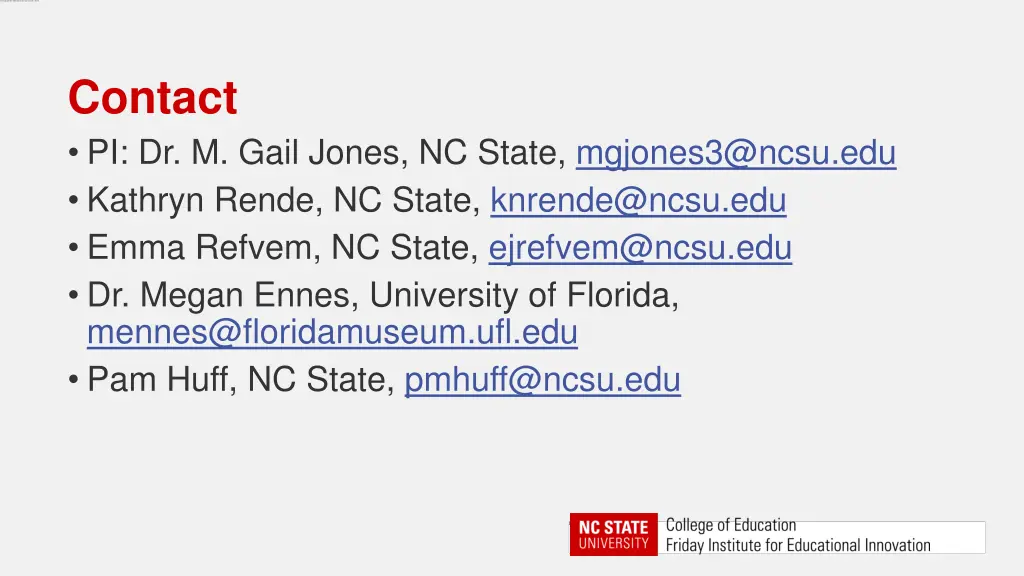 contact pi dr m gail jones nc state mgjones3@ncsu