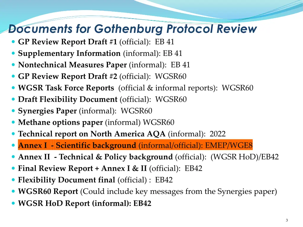 documents for gothenburg protocol review