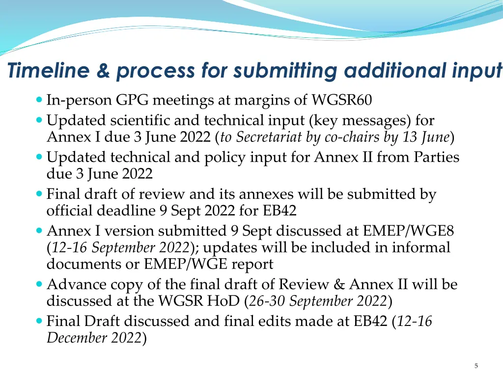 timeline process for submitting additional input