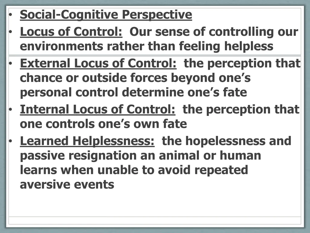 social cognitive perspective locus of control