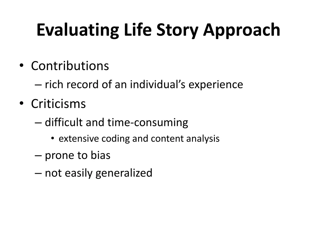 evaluating life story approach