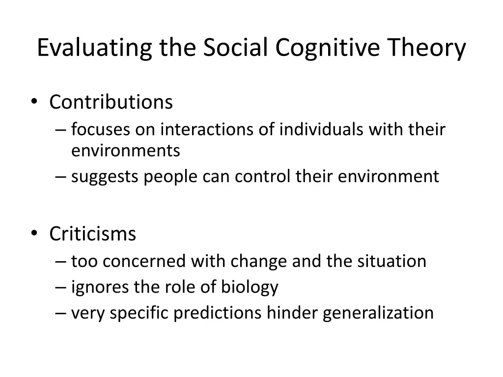 evaluating the social cognitive theory