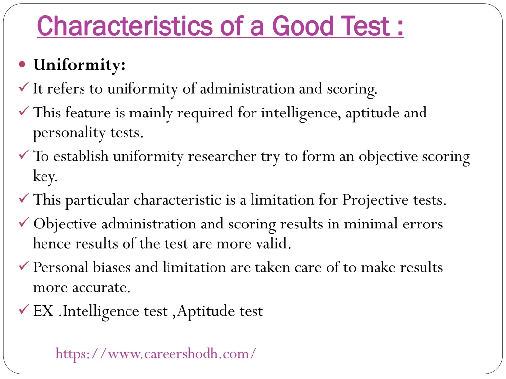 characteristics of a good test characteristics