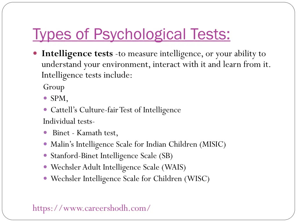 types of psychological tests 1