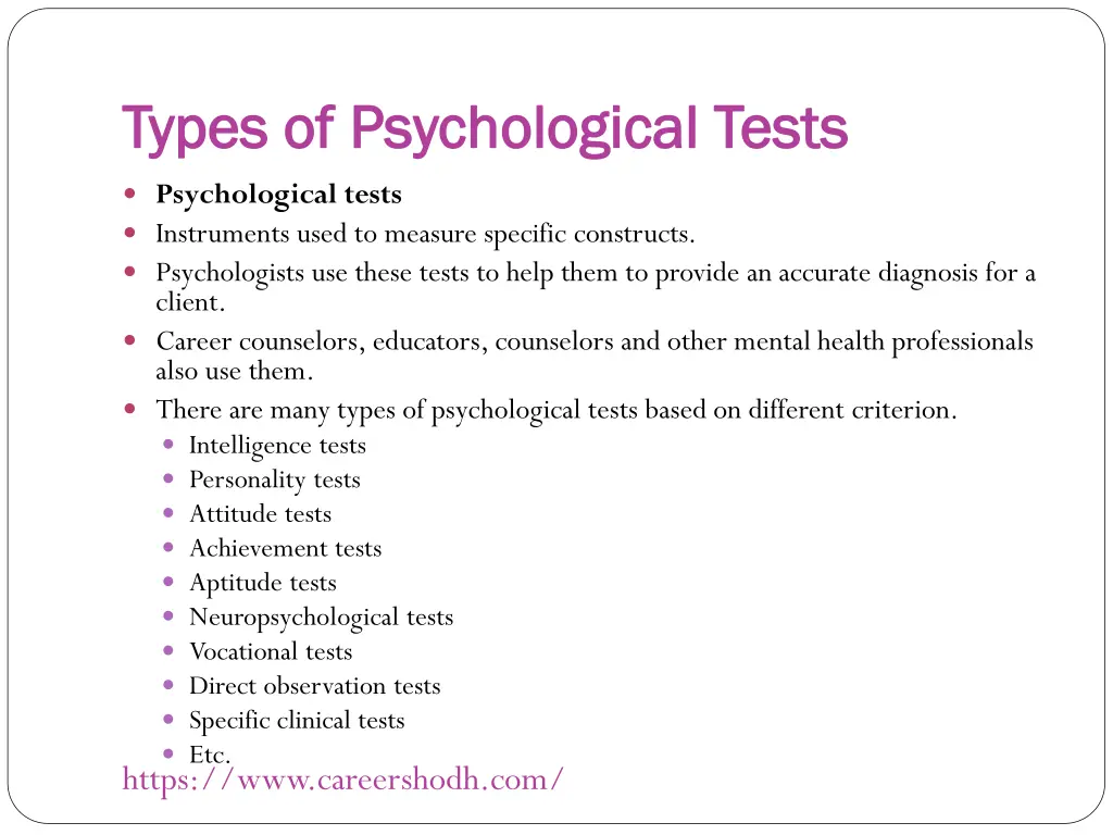 types of psychological tests types